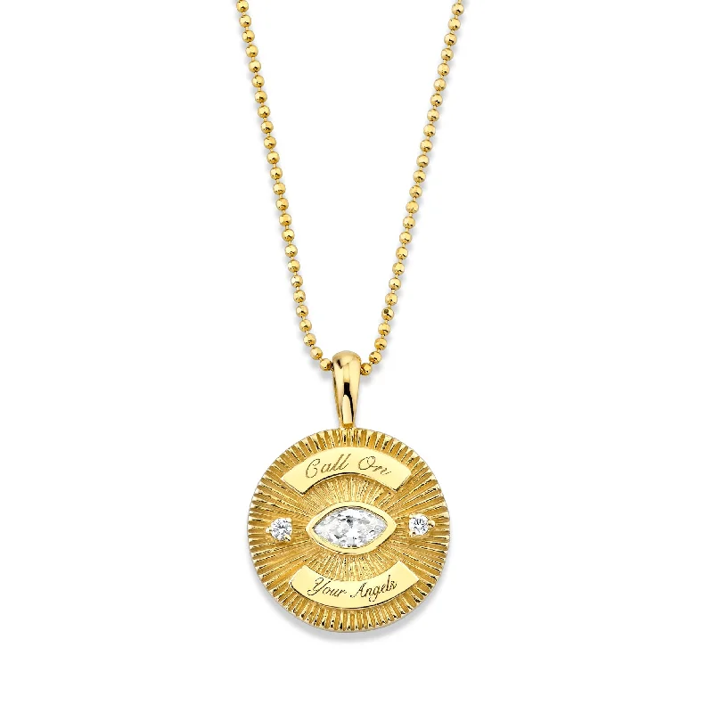 Minimalist Gold Necklace-Call On Your Angels Diamond Angel Eye Coin Necklace | Ready to Ship