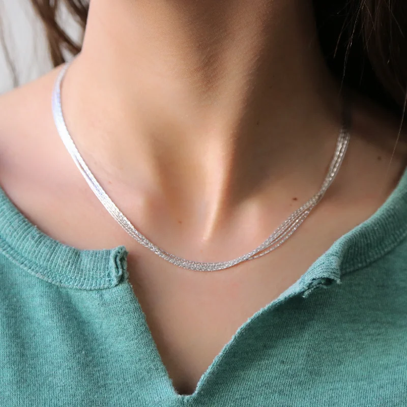 Moonstone Necklace-STRANDED - Sterling Silver Multistrand Necklace