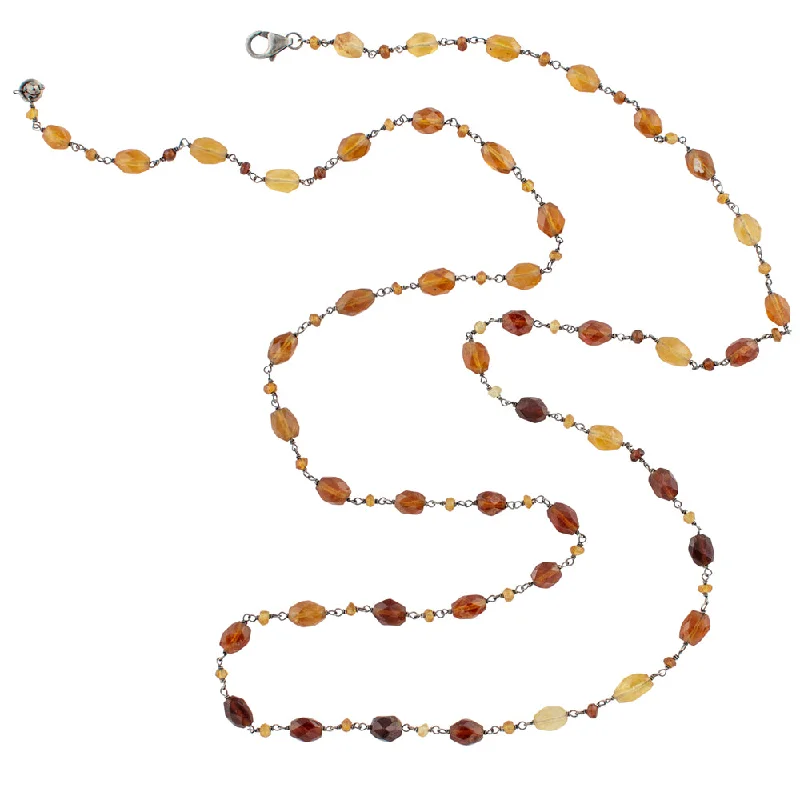 Fashion Bar Necklace-Stone Strand Necklace - Hessonite - 32"