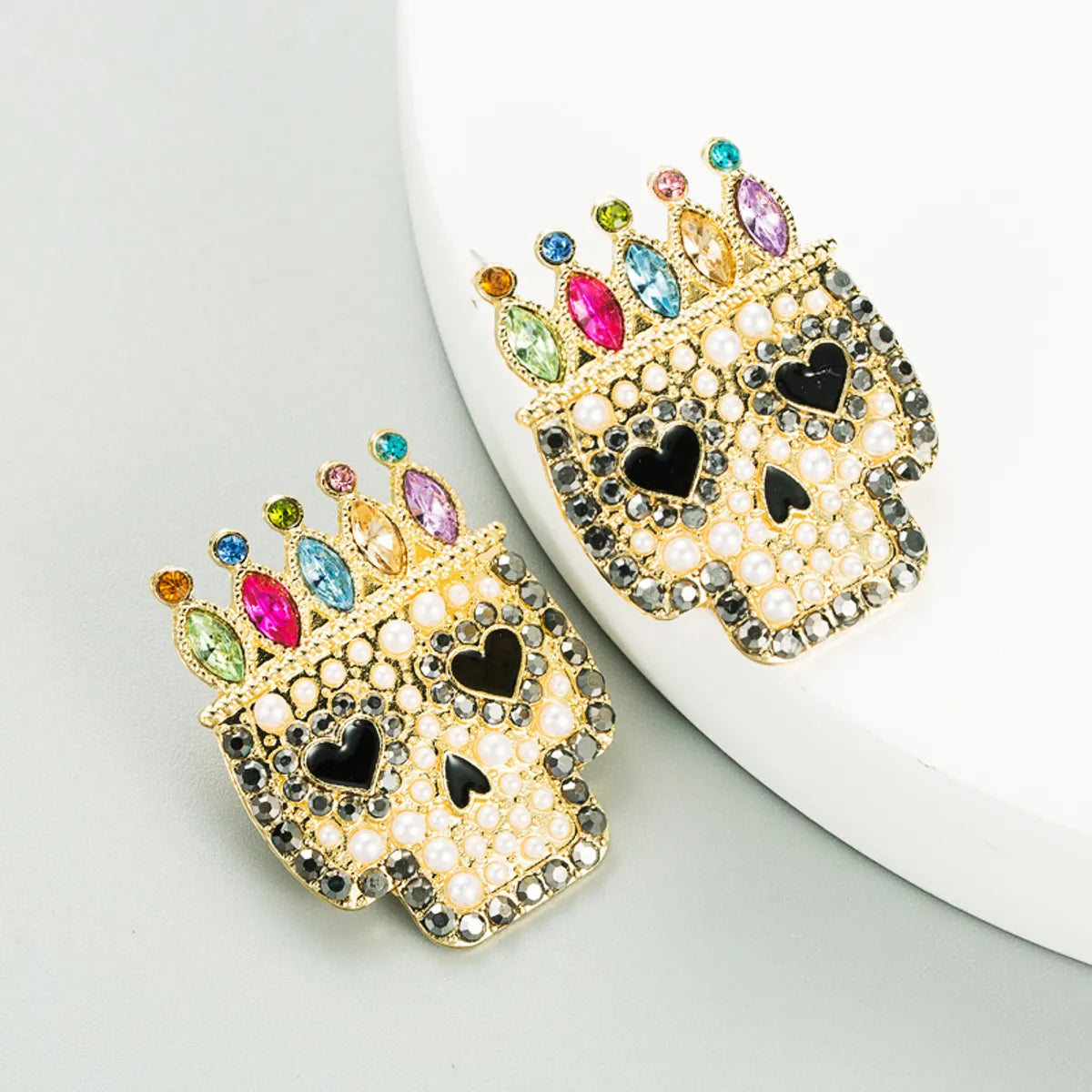 Exaggerated  Alloy Diamond Acrylic Skull Earrings