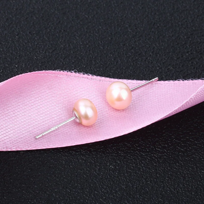 Natural Pearl Ear Studs (Pink 6-7mm）