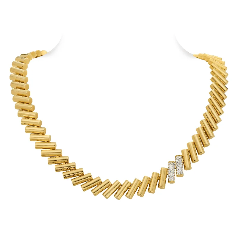 Beaded Gold Necklace-18K YELLOW/WHITE GOLD DOMINO DIAMOND ACCENT CHAIN