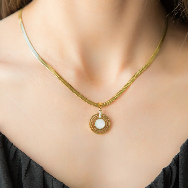 Simple Rope Necklace-Venice GOLD Necklace Gold Plated Multilayer Ring Necklace Round Shell Pendant