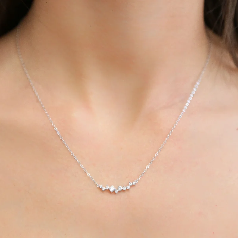 Moon Pendant Necklace-COSMIC - Silver Dainty Chain with CZ line Cluster Necklace