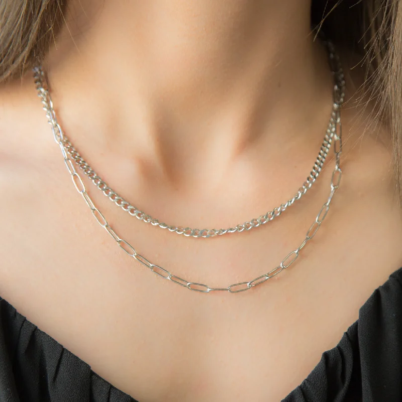 Bridal Gemstone Necklace-Chamber SILVER Necklace Stainless Steel Double Layer Necklace