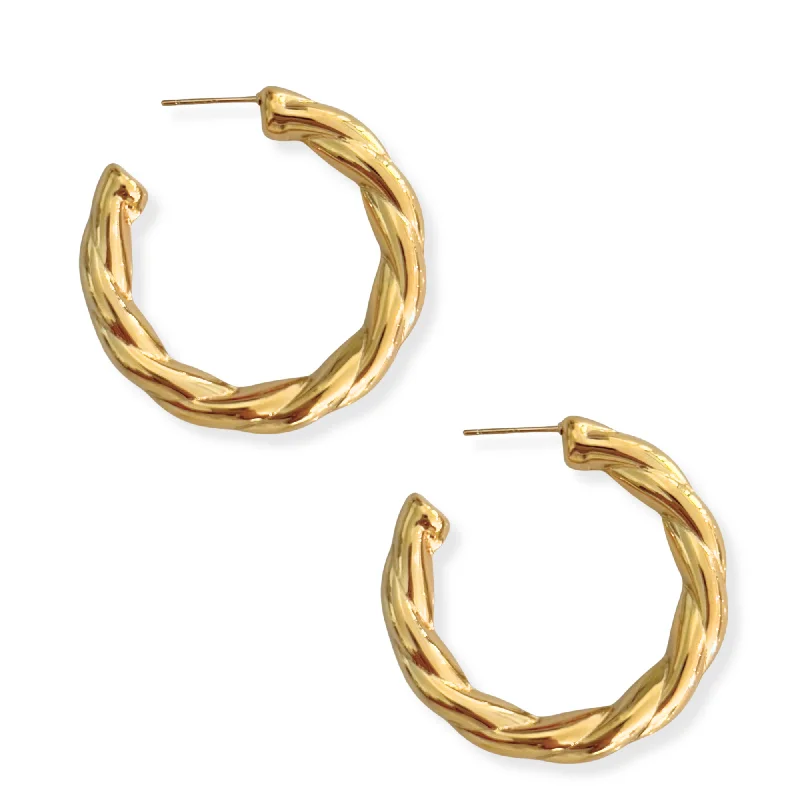 Pearl Hoop Earrings-Large Twisted Hoop Earring