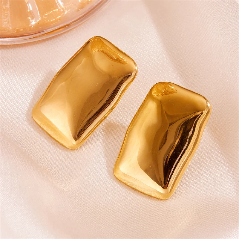 Gold Stud Earrings Irregular Rectangle