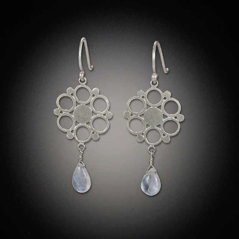 Silver Bead Earrings-Mandala Earrings with Moonstone