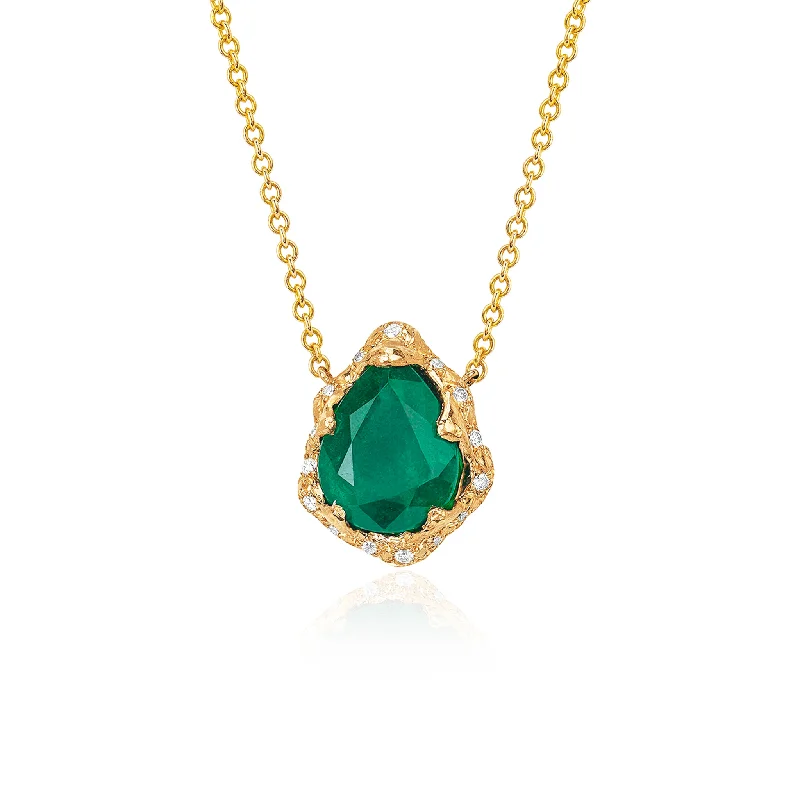 Adjustable Gold Necklace-Baby Queen Water Drop Emerald Necklace with Sprinkled Diamonds