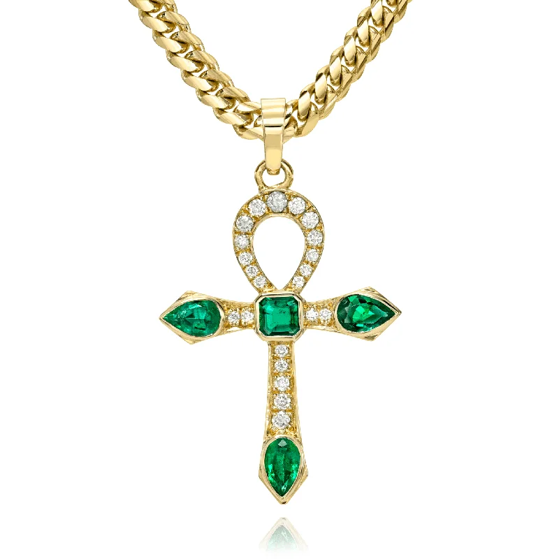 Beaded Choker Necklace-Eternal Ankh Pavé Diamond and Emerald Necklace | Ready to Ship