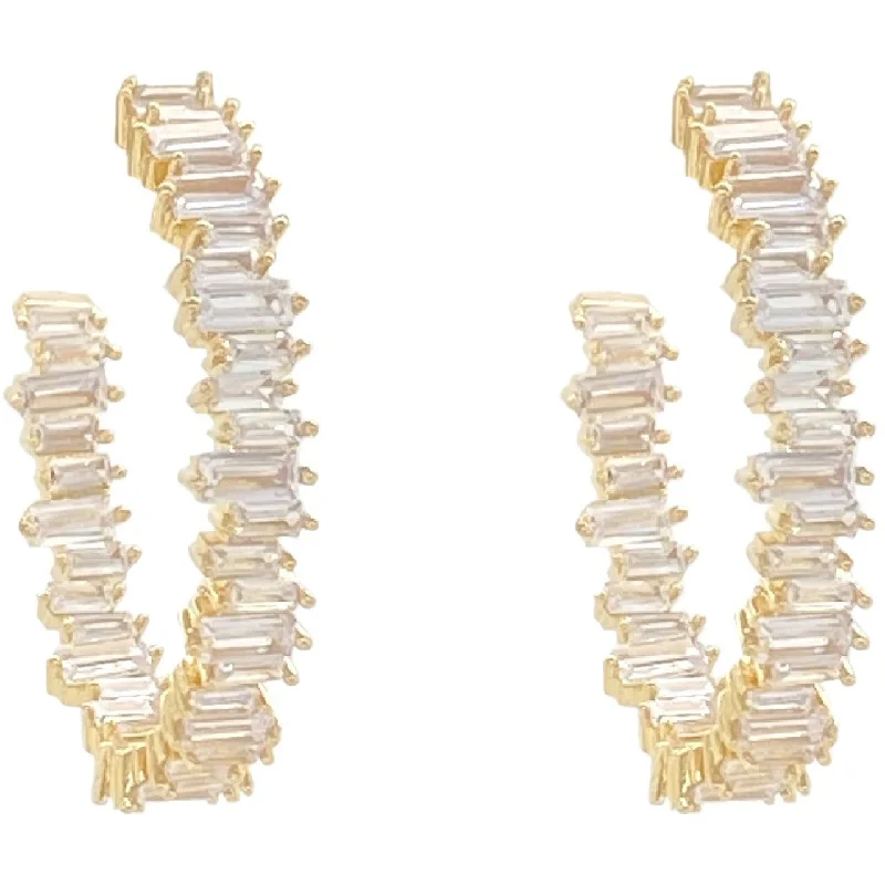 Black Diamond Earrings-Medium Baguette Gold