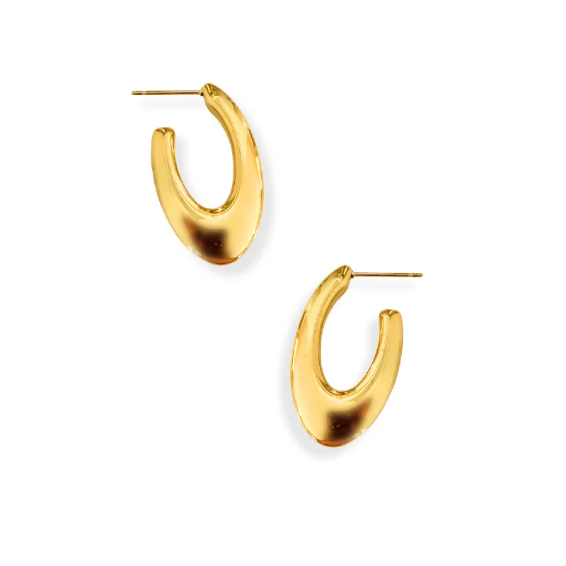 Silver Stud Earrings-Elongated Oval Hoop Earring