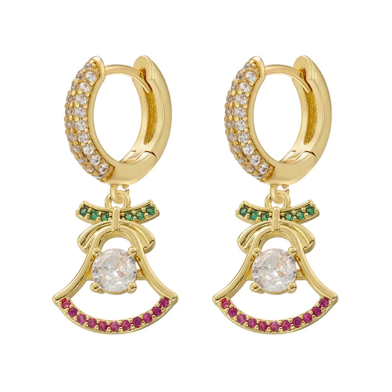 Ve1003 Golden Colorful Crystals Bell 1 Pair