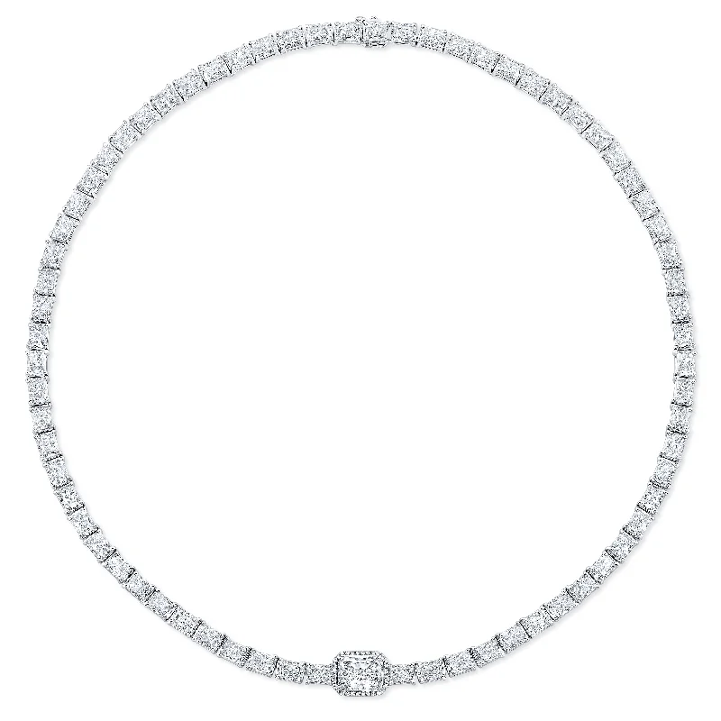 Long Gemstone Necklace-Radiant-Cut Diamond Line Necklace in 18kt White Gold