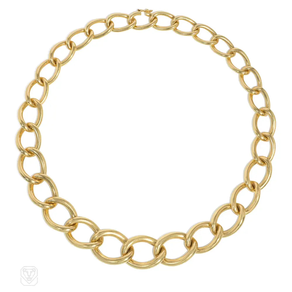 Simple Silver Necklace-French graduated yellow gold link necklace