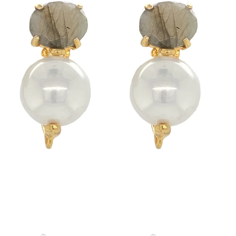 Fancy Gold Earrings-Labradorite Pearl