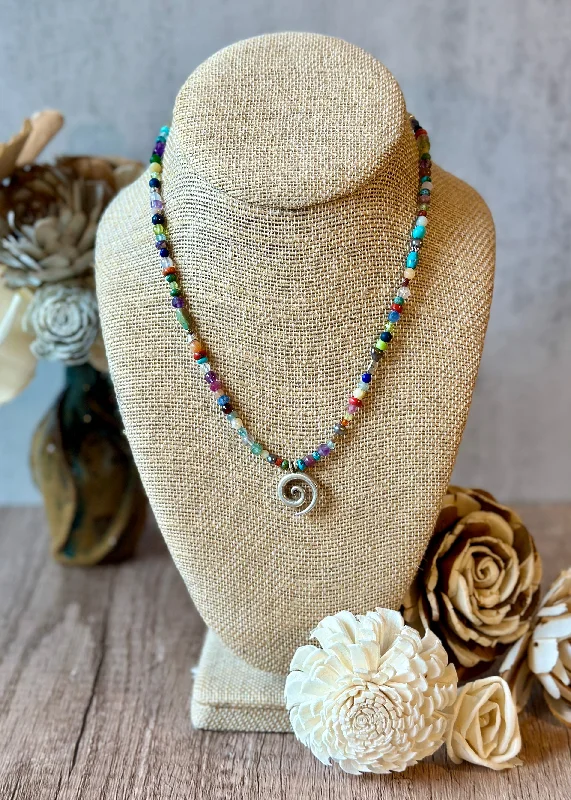 Chunky Beaded Necklace-Rainbow Spiral Necklace