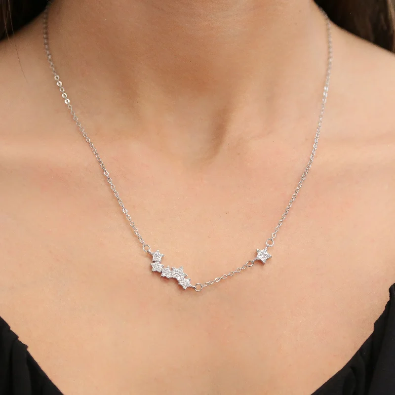 Silver Rope Necklace-NOVALIE -  Cubic Zirconia Star clusters on Dainty Silver Chain Necklace