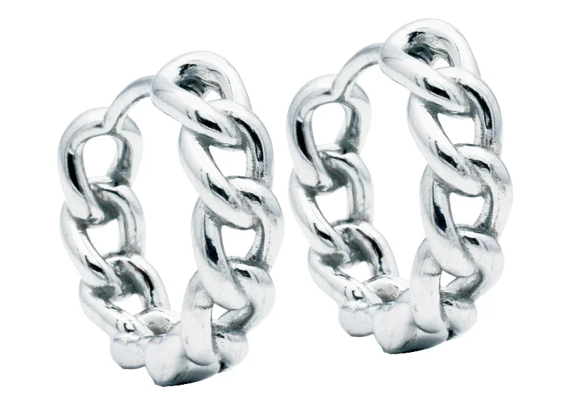 Trendy Hoop Earrings-Men's 14mm Stainless Steel Curb Hoop Earrings