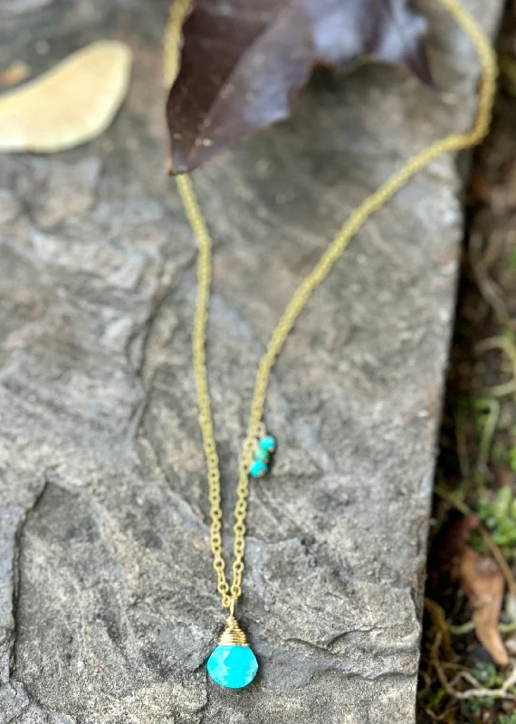 Natural Stone Pendant for Necklace-Golden Turquoise Drop Necklace