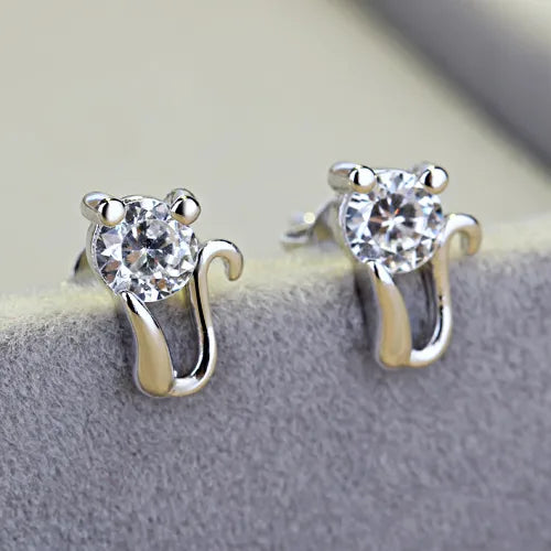 1 Pair Cute Cat Inlay Copper Zircon Ear Studs