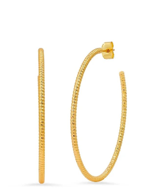 Lightweight Earrings for Summer-Twisted Gold Hoop Medium