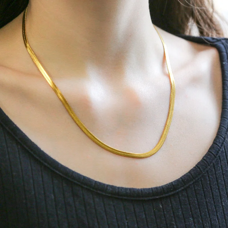 Black Pendant Necklace-Sleek Gold 4mm 18inch Herringbone Necklace