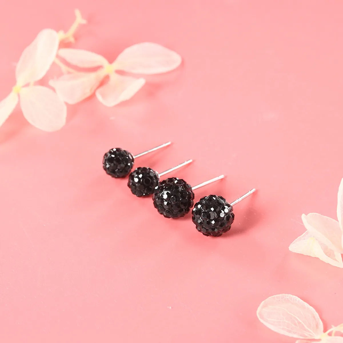 6mm Black Crystal Ball Stud Earrings