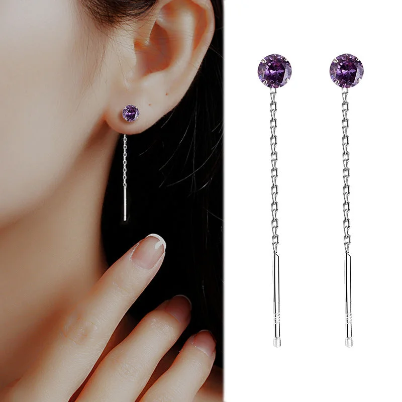 Purple Stone Hanging Earrings/Pair