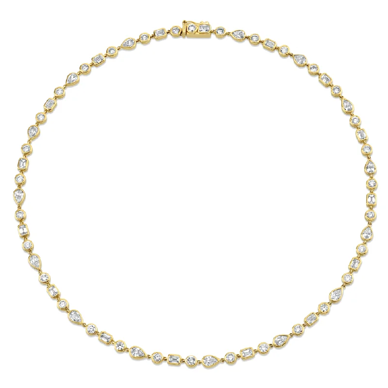 Statement Beaded Necklace-Diana Bezel Diamond Choker