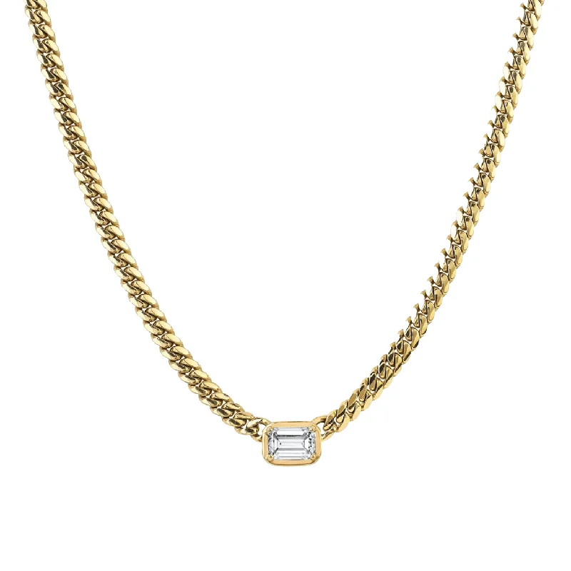 Classic Silver Necklace-Queen Emerald Cut Diamond Cuban Choker | Ready to Ship