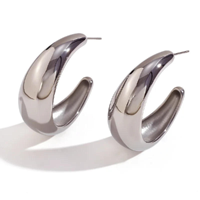 Cast Glossy Crescent 42mm Large Earrings-Steel Color