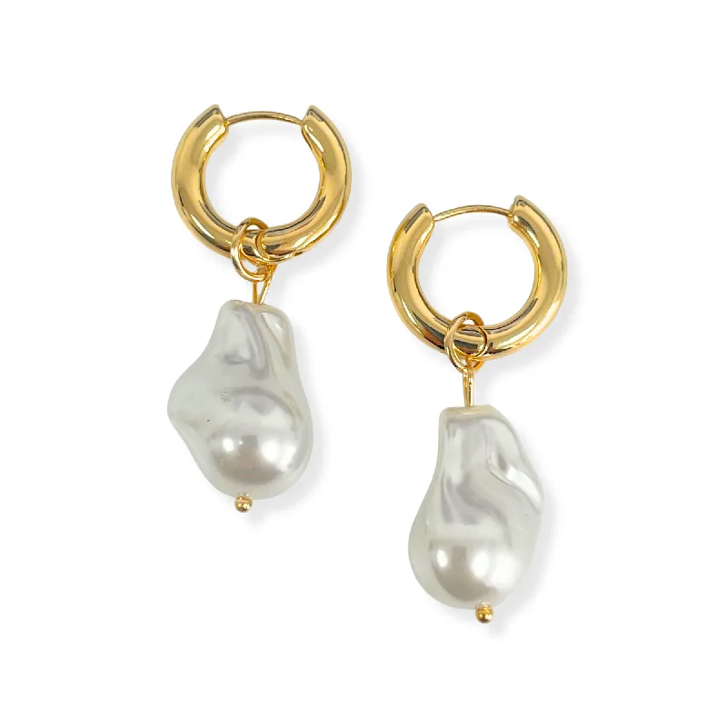 Simple Gold Hoop Earrings-Baroque Pearl Hoop Earring