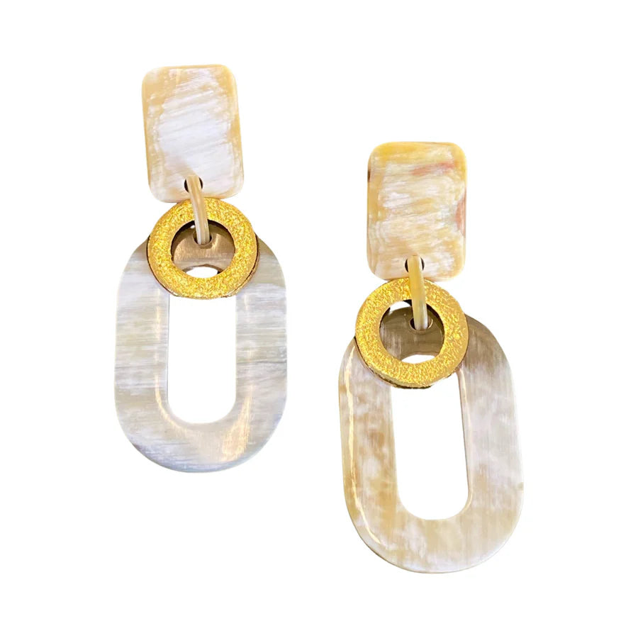 Simple Diamond Stud Earrings-Natural Horn And Lacquer Drop