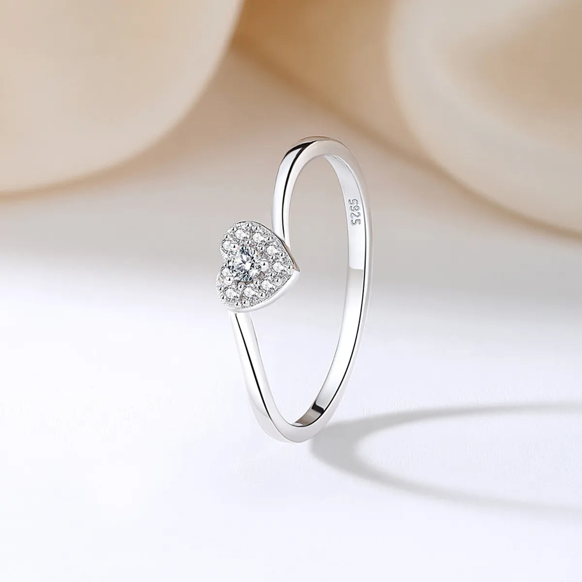 Platinum Wedding Band-Sterling Silver Shiny Metallic Inlay Heart Shape Zircon Rings