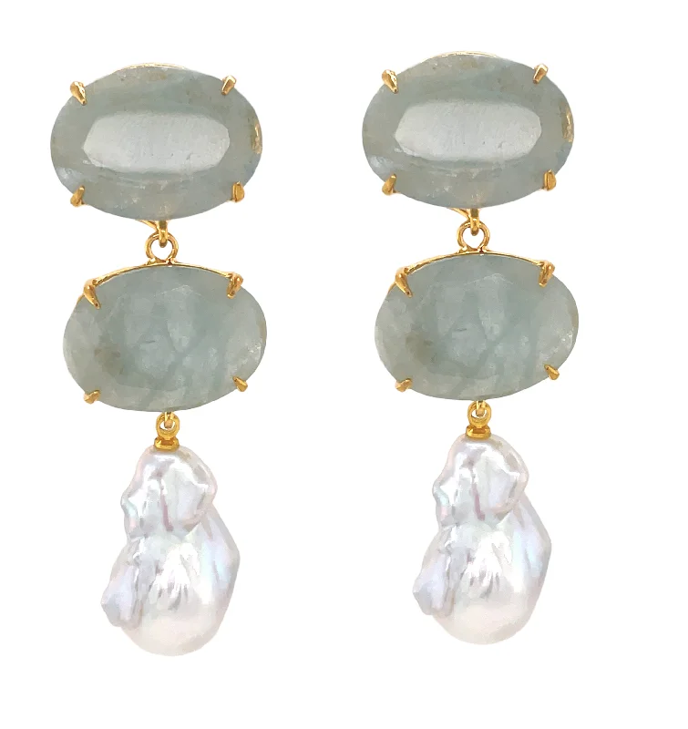 Fashion Bead Earrings-Aquamarine Pearl