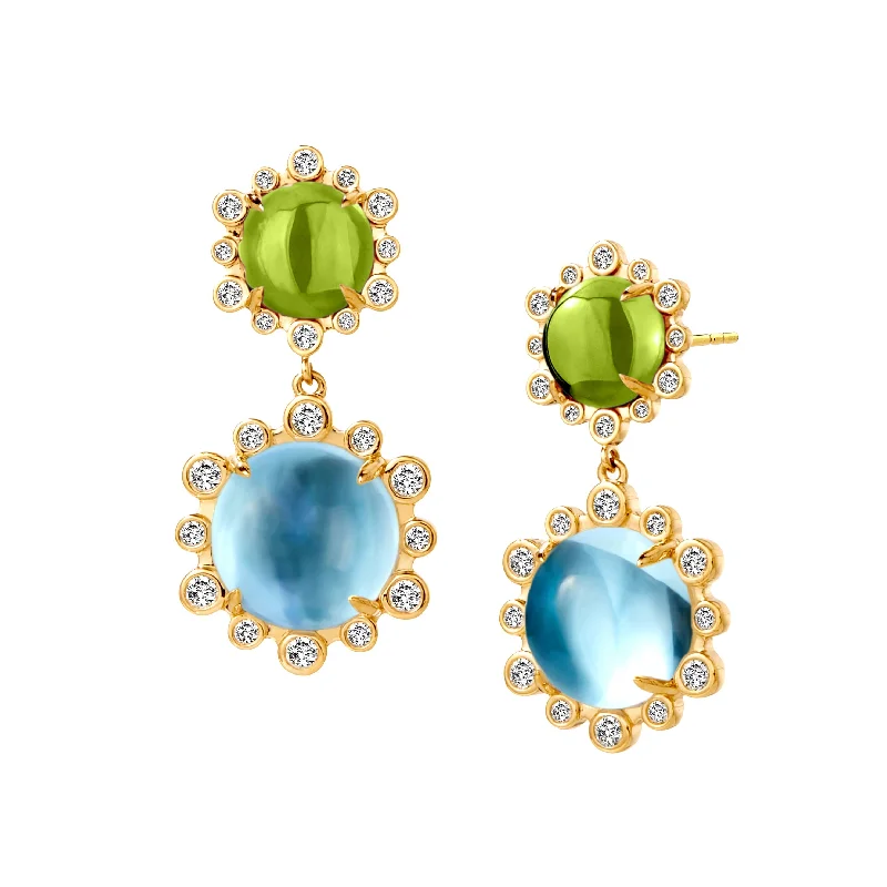 Hoop Earrings for Women-Peridot & Blue Topaz Drop Earrings