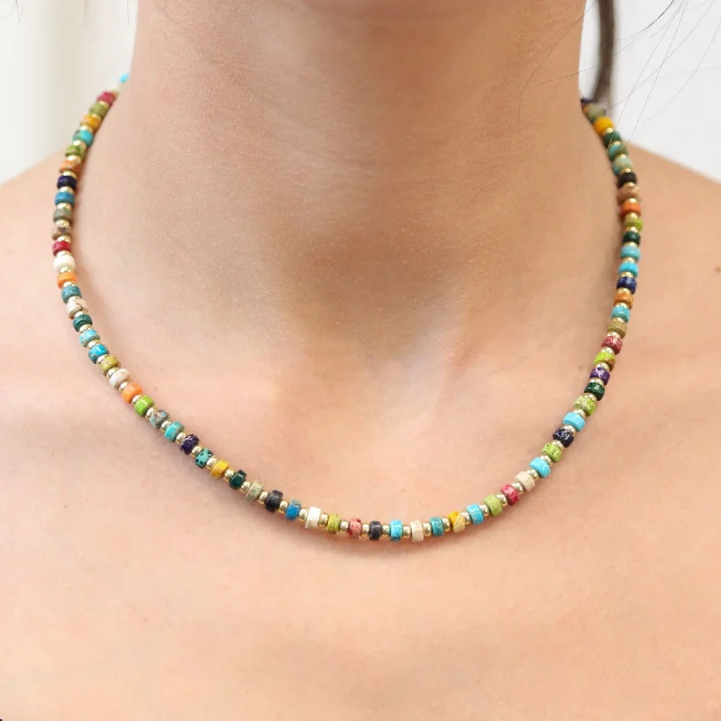 Small Gold Necklace-ARLO - Multi Colored Stone Necklace