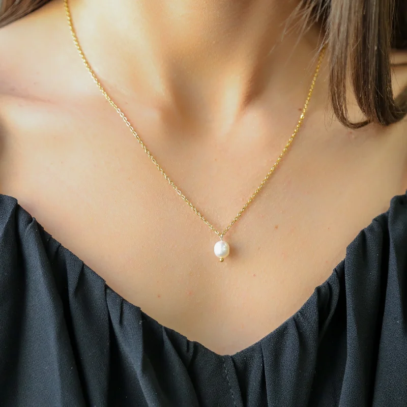 Statement Silver Pendant Necklace-Julia GOLD Necklace SImple Baroque Freshwater Pearl Pendant Choker Necklace