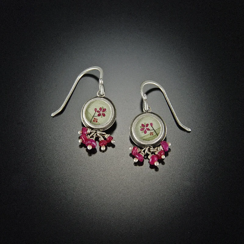 Shiny Drop Earrings-Tiny Plum Blossom Earrings