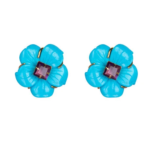 Simple Crystal Earrings-Turquoise flower