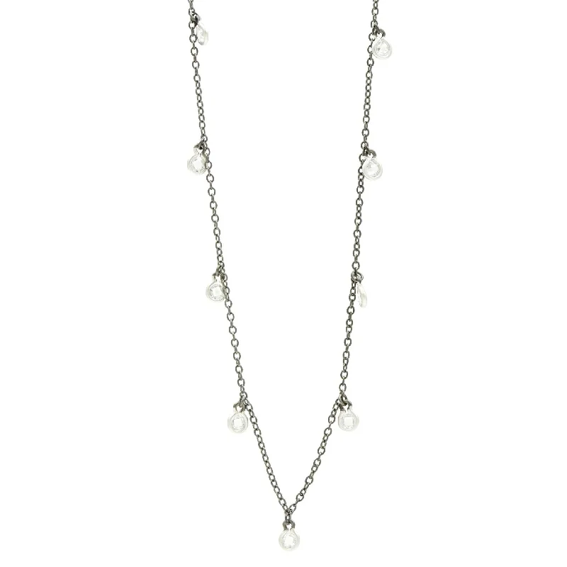 Long Chain Necklace for Women-Bezel Droplet Strand Necklace