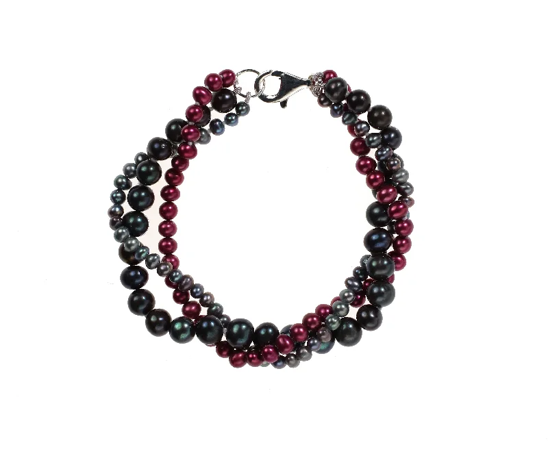 Beaded Gemstone Bracelet-Black, Gray & Magenta Bracelet