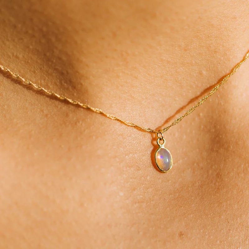 Artistic Silver Necklace-Ethiopian Opal 14K Gold Necklace