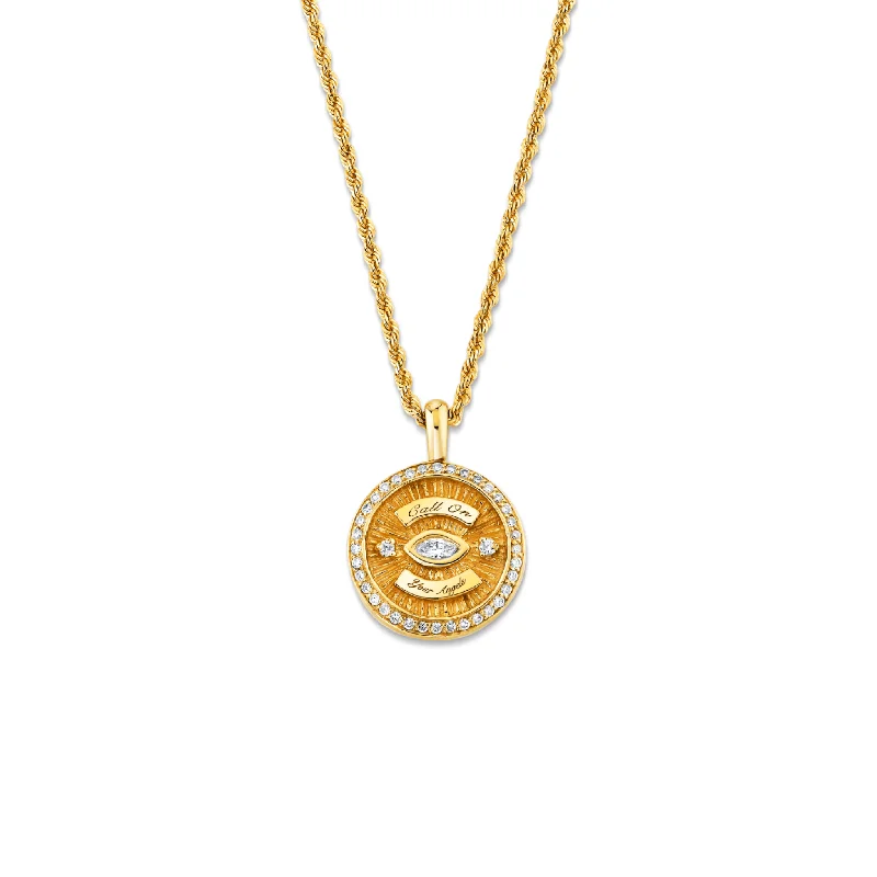 Chunky Chain Necklace-Mini Call On Your Angels Coin Necklace with Diamond Frame | Ready to Ship