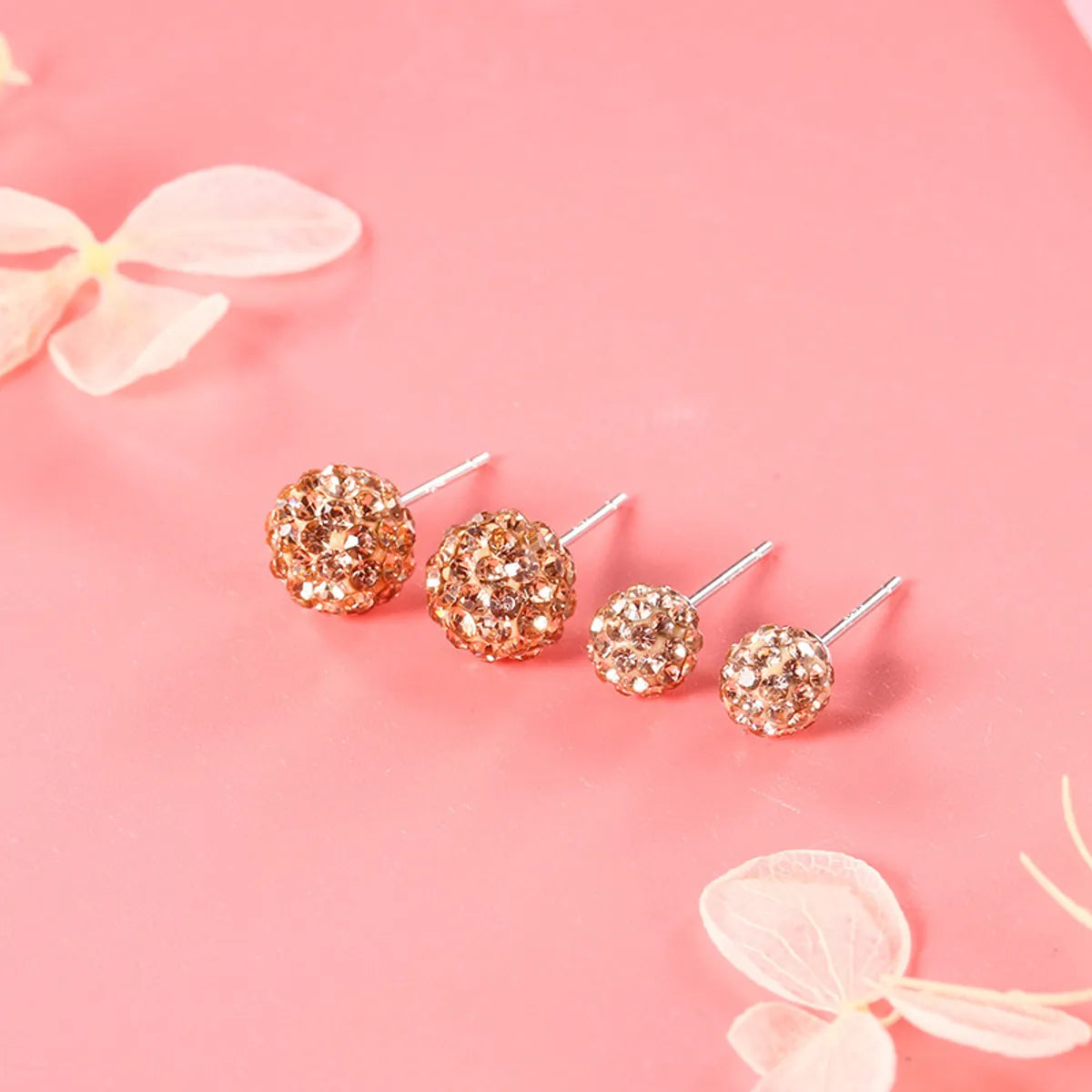 6mm Champagne Crystal Ball Stud Earrings