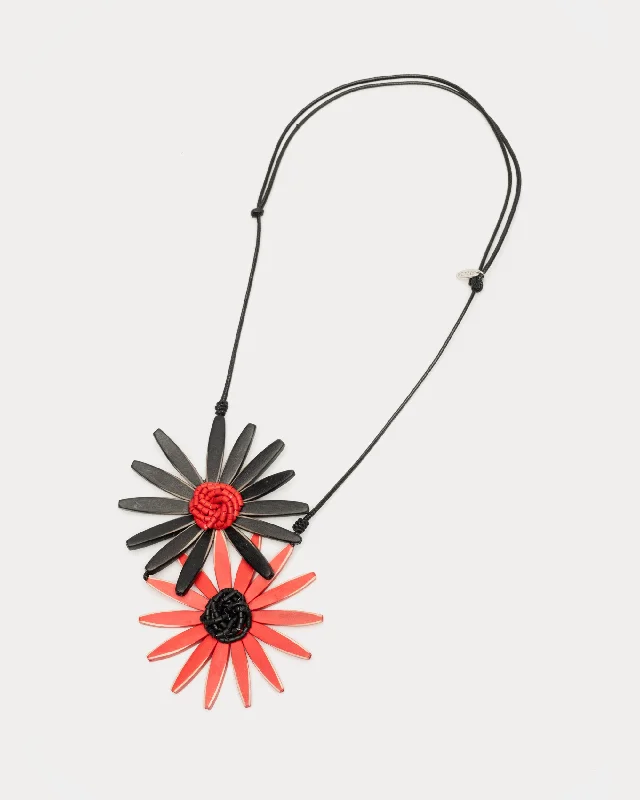 Long Silver Necklace-Amaya Double Flower Necklace