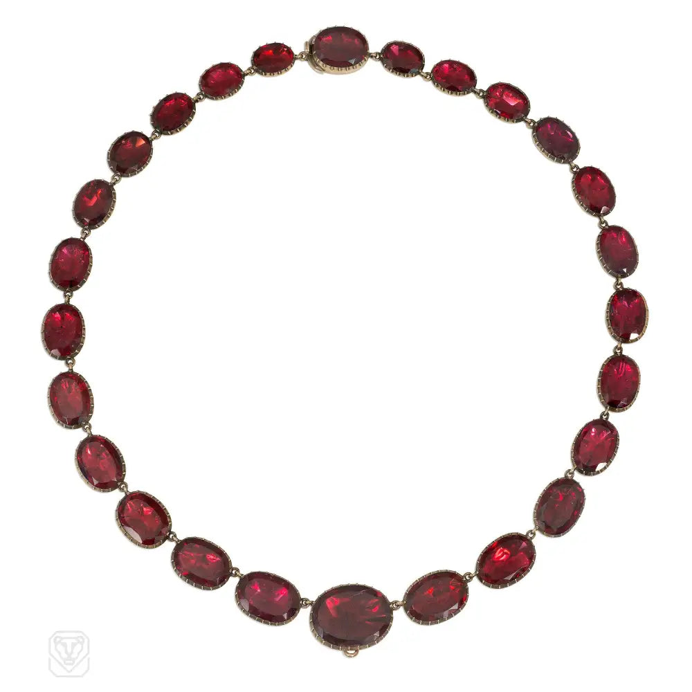 Heart Pendant Necklace-Antique garnet and gold rivière necklace