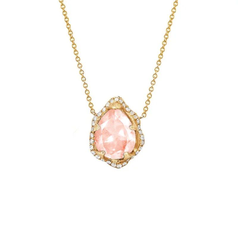 Simple Choker Necklace-Baby Queen Water Drop Morganite Necklace with Full Pavé Halo