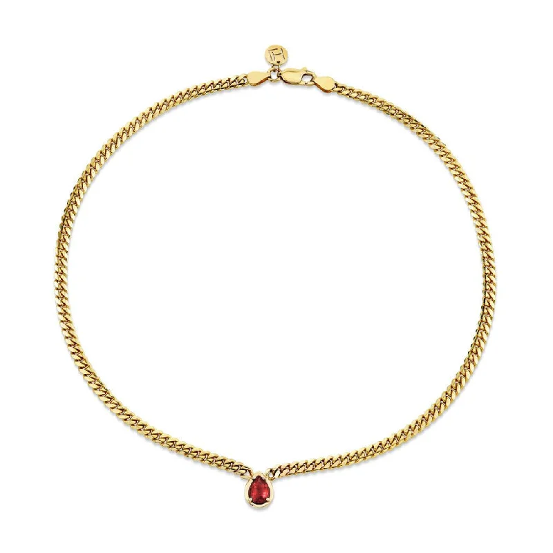 Silver Oval Necklace-Queen Pear Ruby Cuban Choker